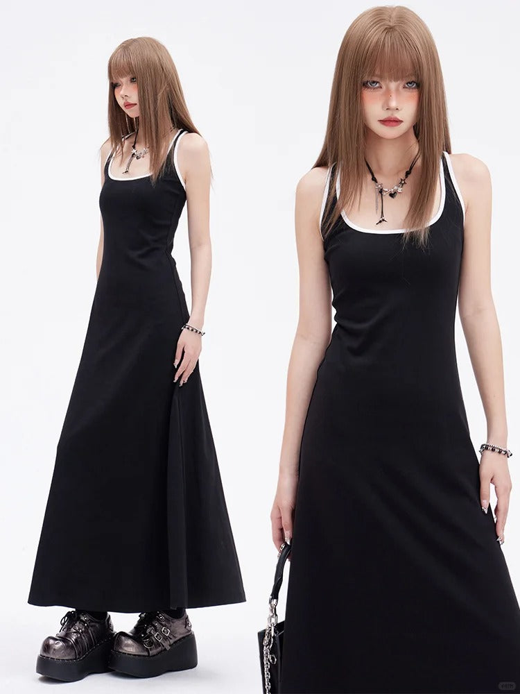 Black Backless Sleeveless Dress Slim-Fitting Knitted