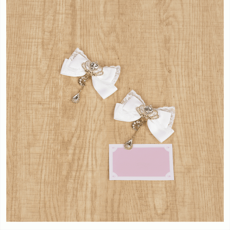 Celestial Collection Moon Options Jirai Kei Bowknot Hairclips with Beaded Chain Gemstone Star 5 Color