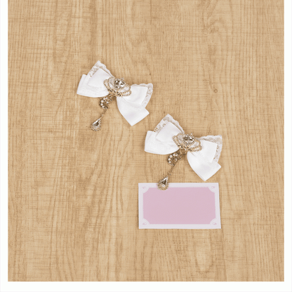 Celestial Collection Moon Options Jirai Kei Bowknot Hairclips with Beaded Chain Gemstone Star 5 Color