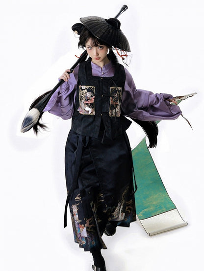 Long Ming-Style Mamian Skirt with Chinoiserie Embroidery - Zao Jing Ji