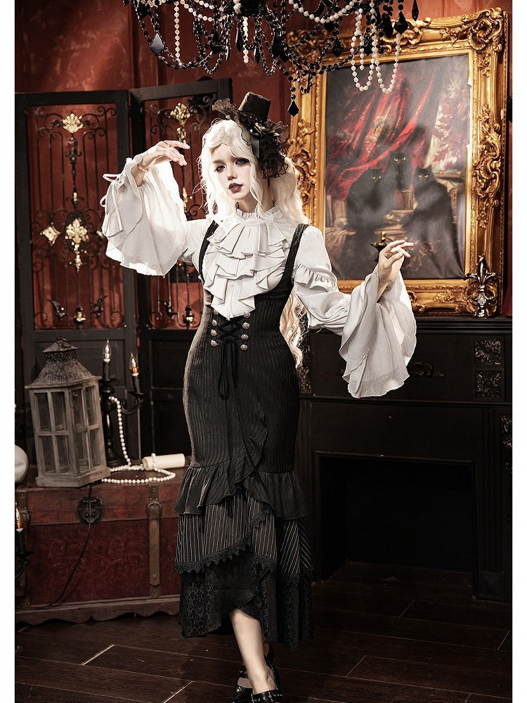 Ouji Style Shirt with Poet Sleeves and Jabot Collar for Elegant Looks - With PUJI