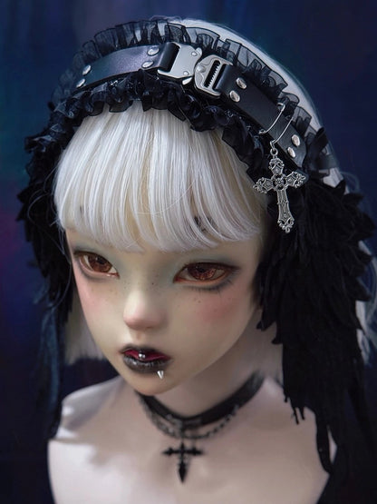 Black Hairband Wing with Style Leather Buckle Alternative in Angel Dark Metal