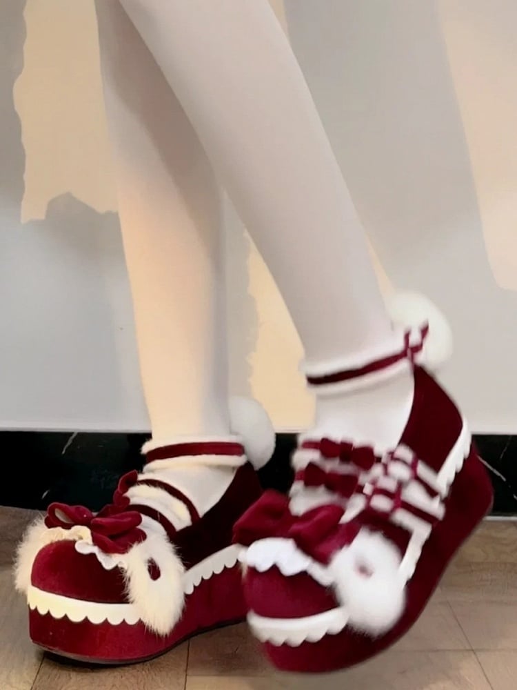 Plush with Janes Theme Bunny Red Ears Lolita Tail Accents Mary Platform - Sweet