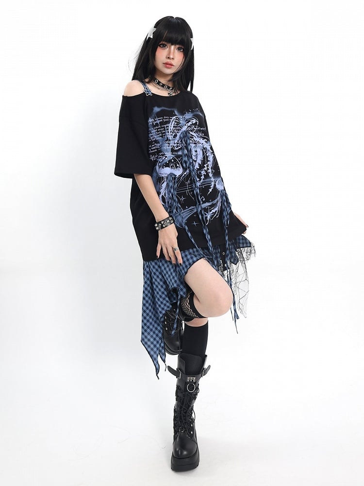 Asymmetrical Tee with Jellyfish Print and Bows - Catwish