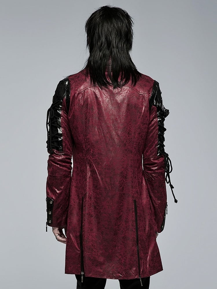 Red Men's Punk Hot Glue Long Sleeve Windbreaker