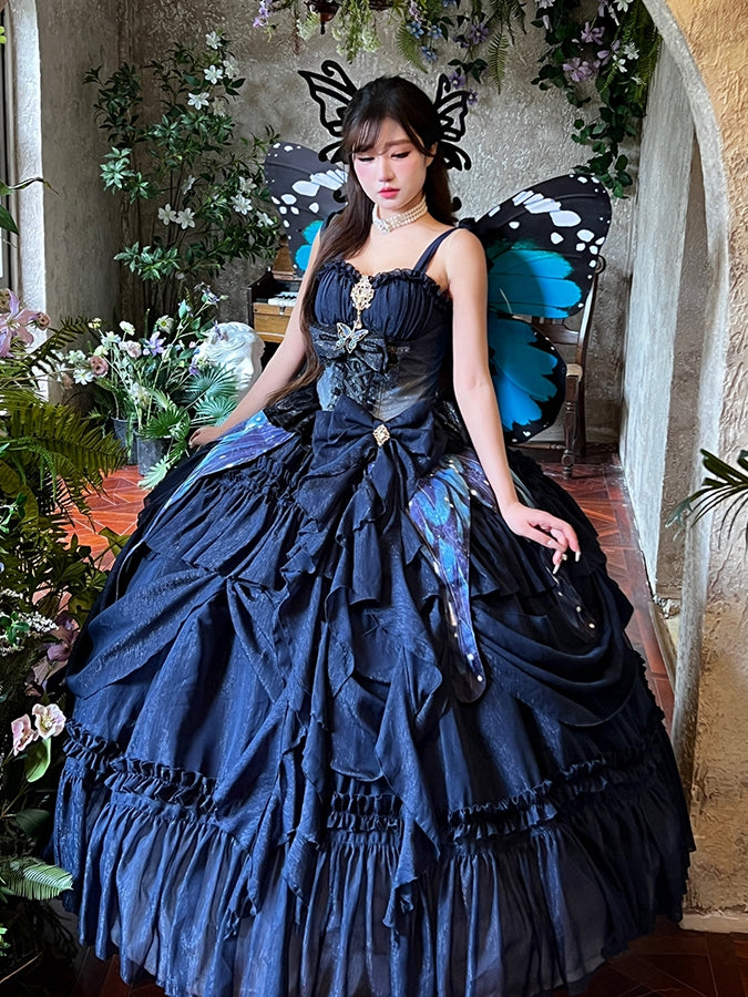 Nacht dunkles Kleid blau Taille Boden Prom wunderschöne Länge Sternenkorsett