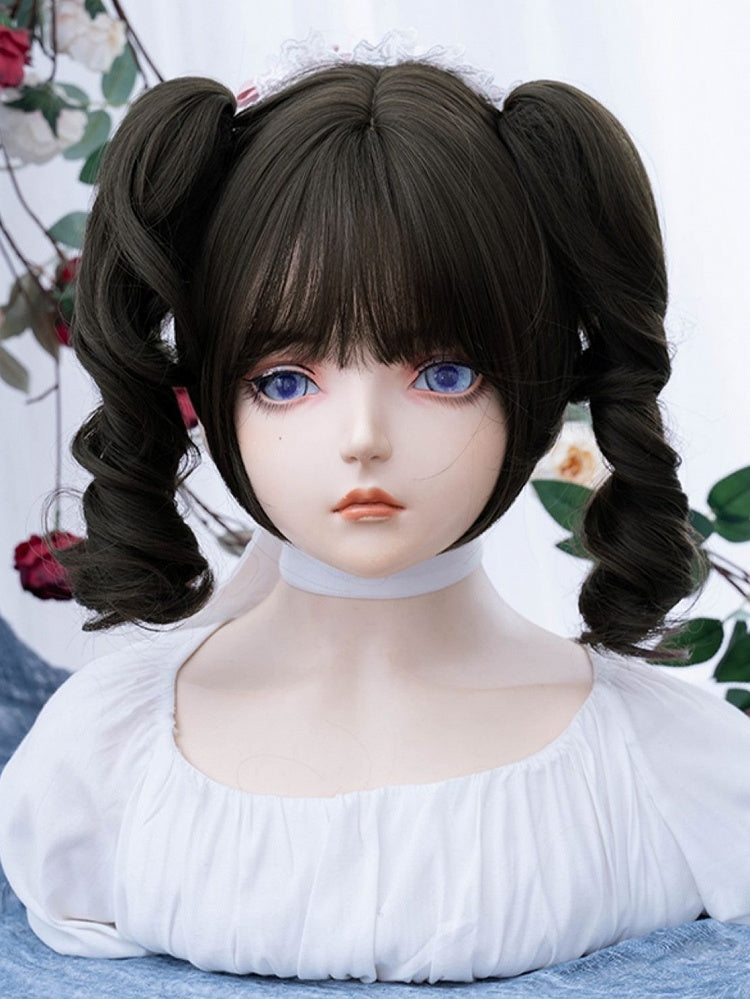 Brown Short Bob Cut Synthetic Wig With Double Ponytail Claw Clips