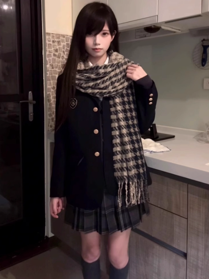 Uniform Skirt Pattern 45CM JK Plaid Black Pleated