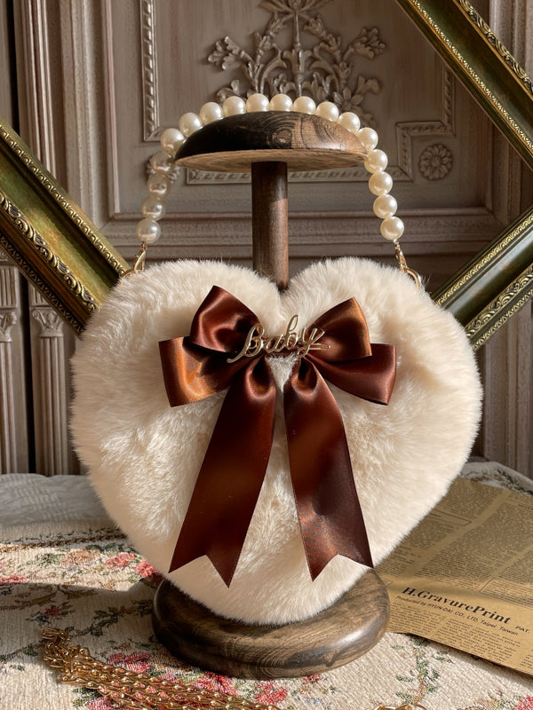 Bowknot Bag Heart-Shaped Bead – Plush with Hand Handle Options and Color Lolita 11