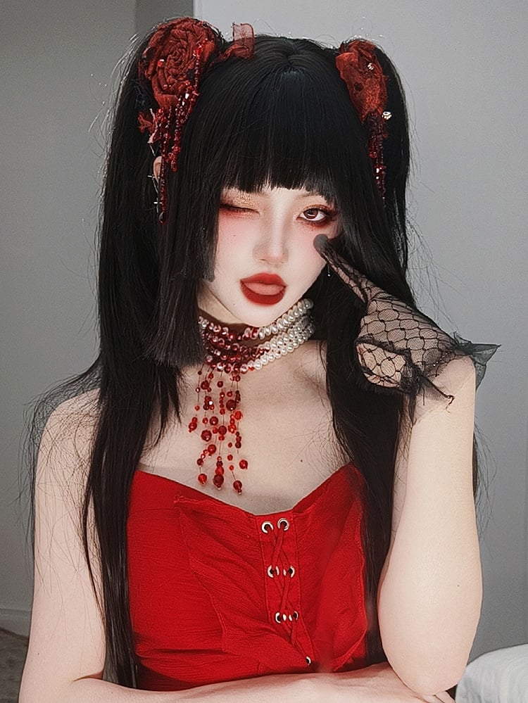 黒姫カットロングストレート合成ウィッグ