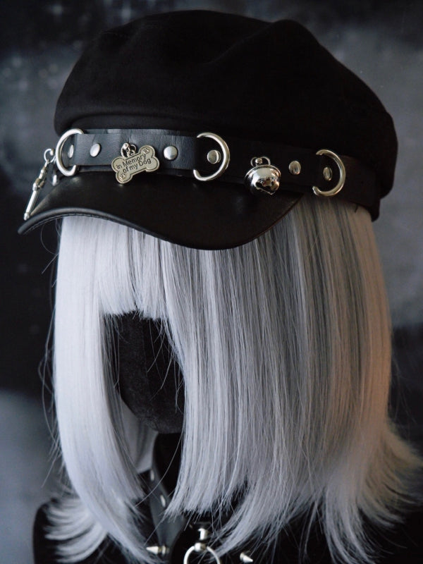 Beret Cross Hat And Details Charm Gothic Bone Black Studs