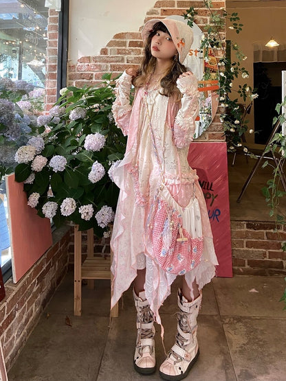 Beige Dress Hem Cami with Handkerchief Strap Trim Spaghetti Ruffle