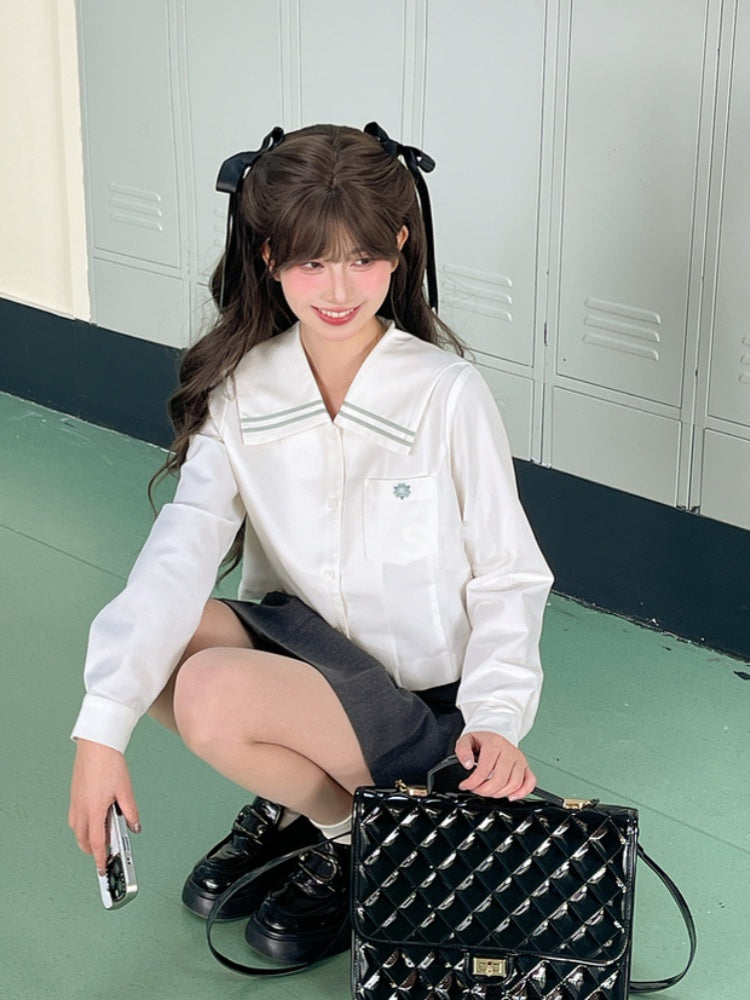 White Sailor Collar Preppy JK Uniform Shirt