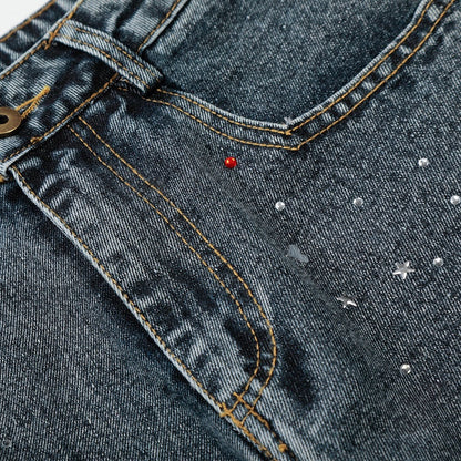 Washed Blue Cropped Wide Leg Rhinestone Jeans - Languid Park