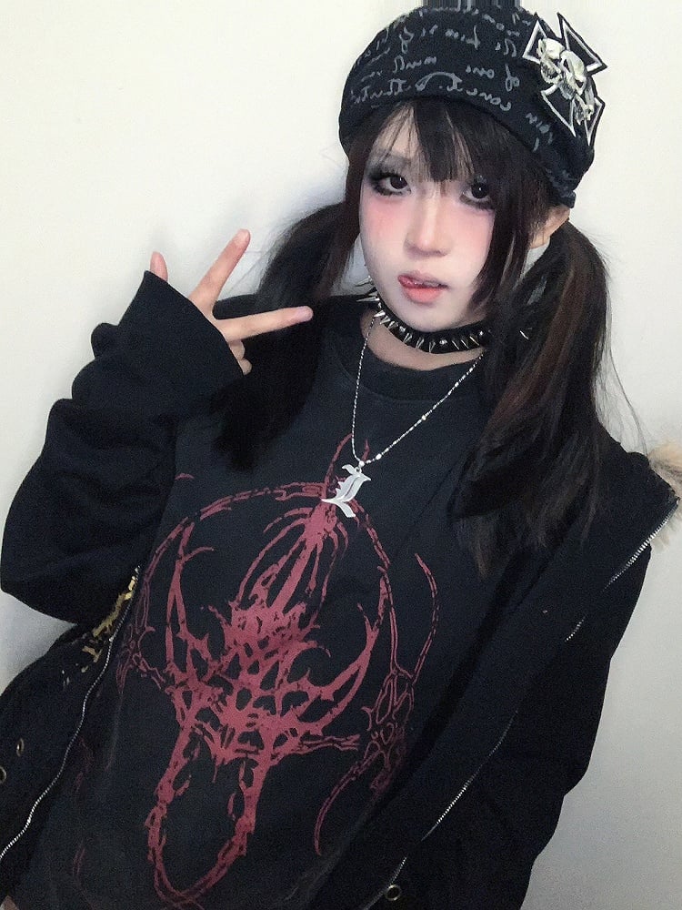 with Alien Print Black Creature Washed T-Shirt Fade