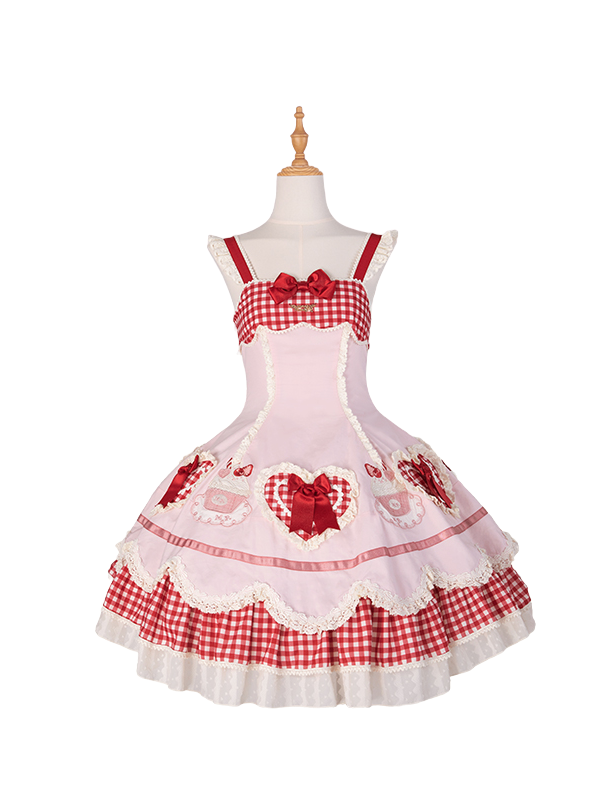 Shape Pink Embroidery Applique Lolita JSK Red Heart Hem Cake and