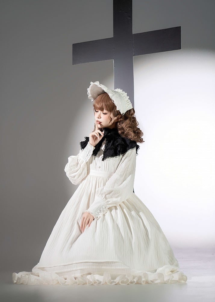Gothic All Waist Dress Long Shiro High Sleeves Lolita White