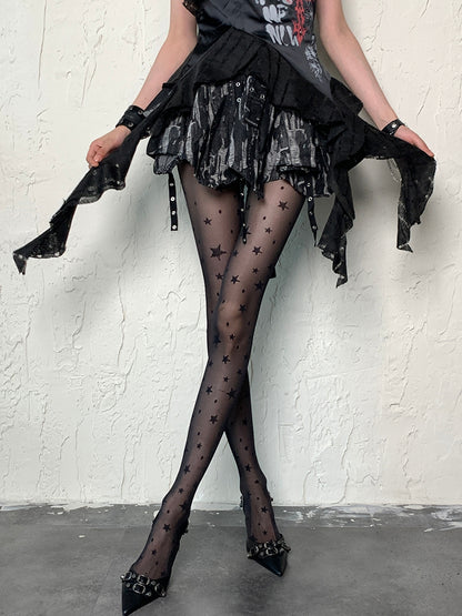 Tights Print Y2K Star Black