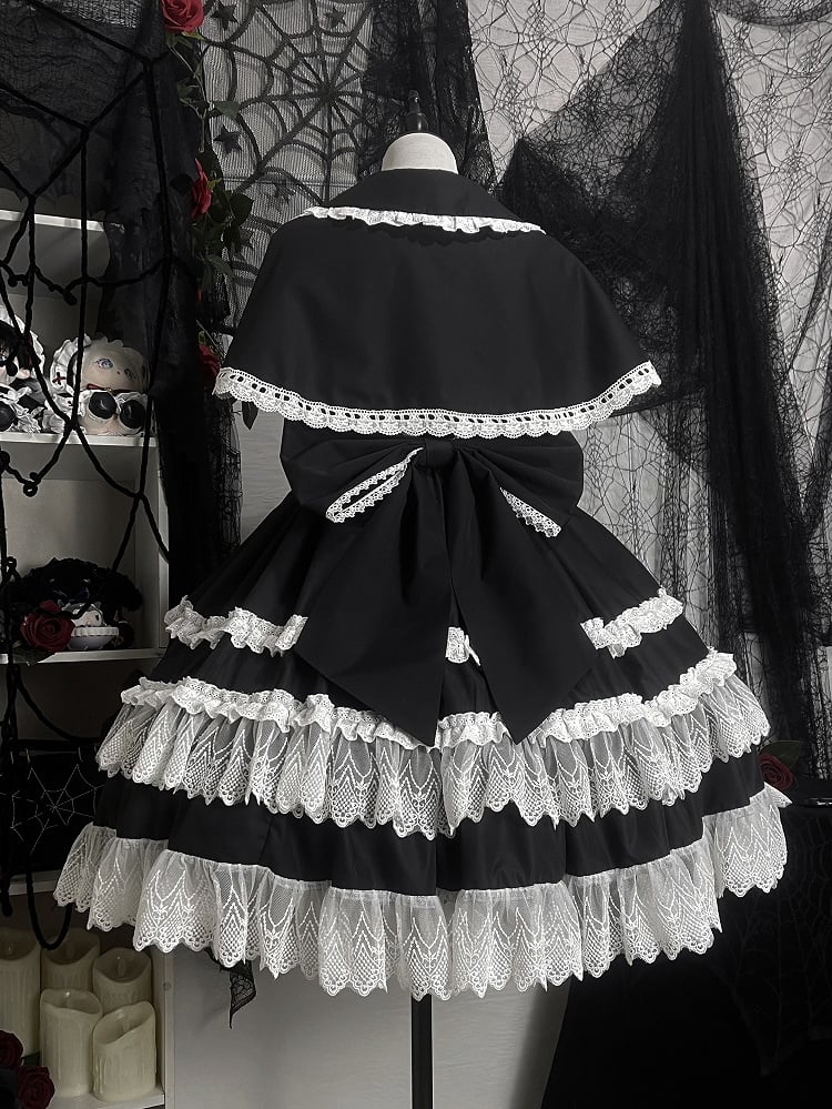 Schwarz-weißes Old School Lolita Fashion Kleid Bowknot Lolita JSK Set