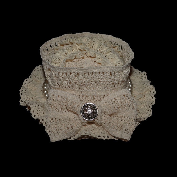 ミニハットデザイン 蝶結び ビーズ装飾 ベージュ