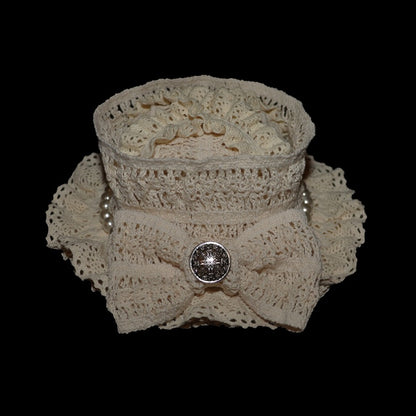 ミニハットデザイン 蝶結び ビーズ装飾 ベージュ