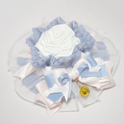 Blue Charm/Cat Lolita Hat and Mini White Ear with Flower Golden Trim Hairclips Lace Bell