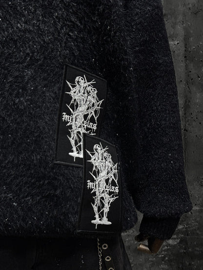 Appliques Punk Pullover Black Vibes Rock - Edgy Sweater Embroidered