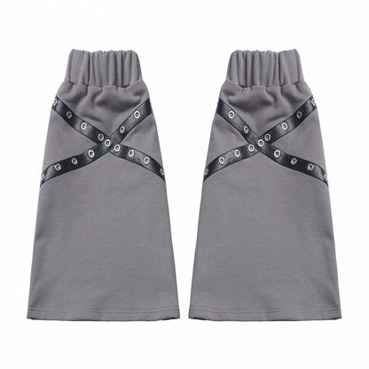 ブラック/グレー クロス PU ストラップ レッグウォーマー