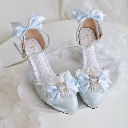 Lolita Lace Bow Pointed-Toe Heeled Sandals – Ballet Style Original Design