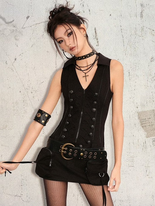Spike with Double-Stitched Belt Studs Snakeskin Pattern Black Punk Eyelets
