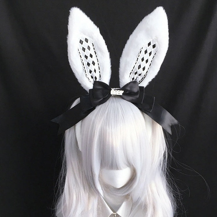 Bow Decorated Alice Diamond KC White Pattern Ear Bunny Lolita Faux Pink/Red/Black/Black with Vibes