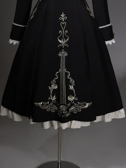 Jabot Top Black + Overall Juliette Shirt High Skirt Elegant Cropped Waist Sleeves Collar Lolita