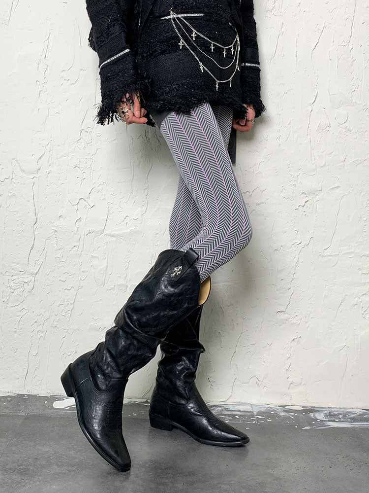 ダークパープル Y2K リップルウェーブタイツ