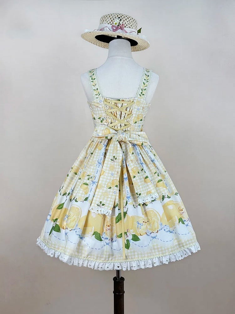 Chick Yellow Print Lemon Dress and Sweet Lolita High Waist Gingham