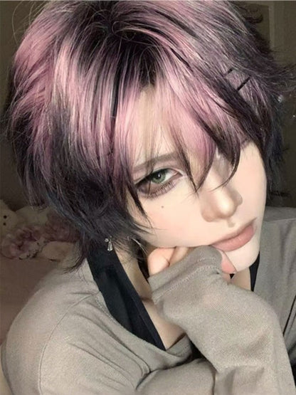 Schwarze Farbe Länge Highlight 35CM Kurze und Ouji Pink Perücke Haar