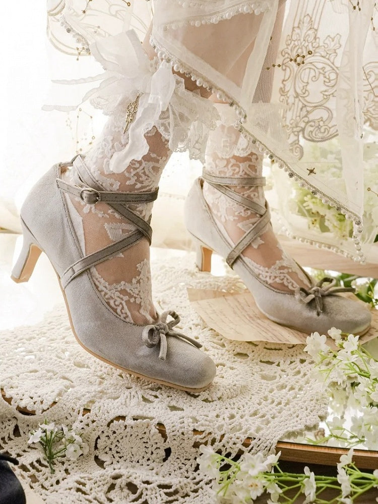 Sweet Heels Top Design Bow High Silver at Crisscross Lolita - PU Ballet