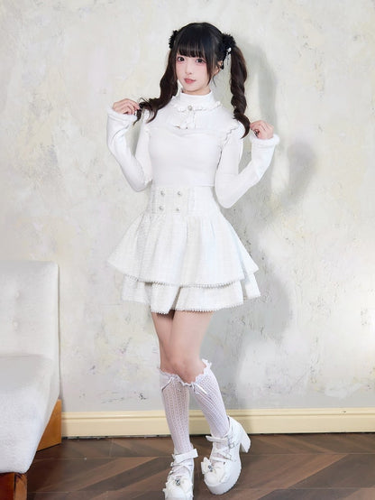 Jirai Kei – Weißes Oberteil mit Plüschbesatz, Cut-Out-Detail, Schleife und Strassverzierung