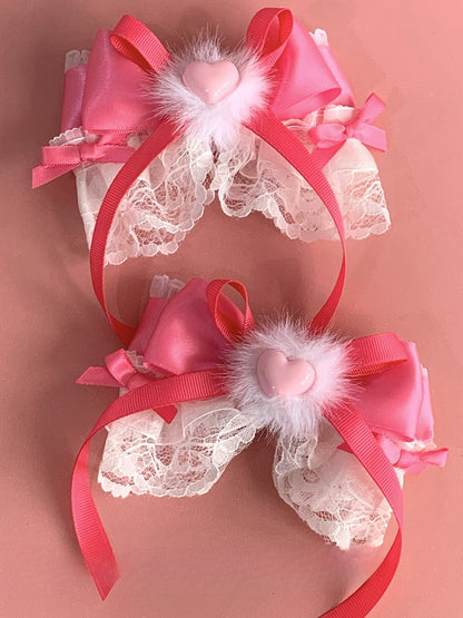 Trim Pink Hairclip Bowknot Sweet Lace Lolita