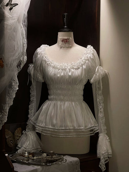 Lace Cuffs Blouse White with Off-the-shoulder Lolita