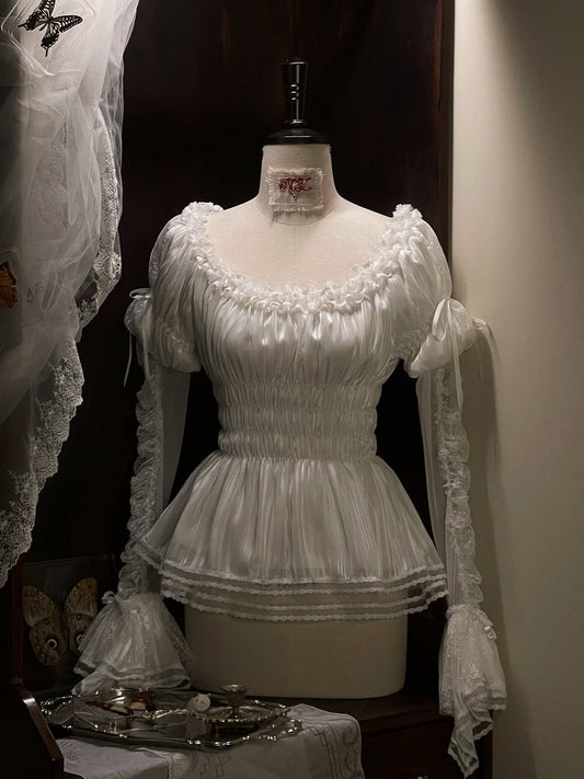 Lace Cuffs Blouse White with Off-the-shoulder Lolita