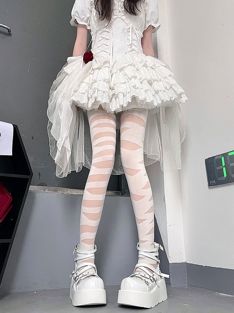 Tights Strap Cross Y2K Style Black/White Design