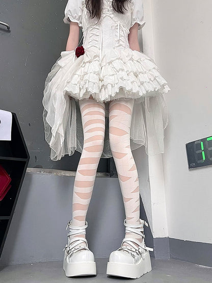 Tights Strap Cross Y2K Style Black/White Design