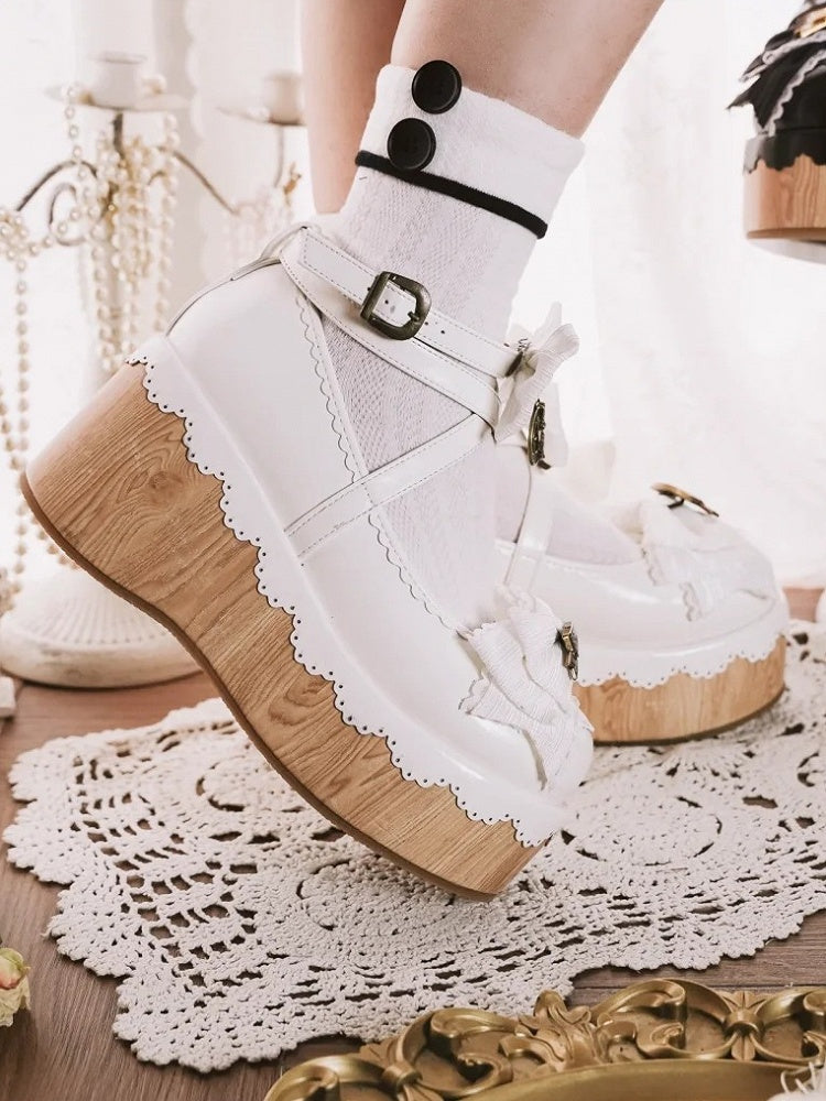 Platform White Clock Sweet Accents Charm Toe - Shoes Bow Round