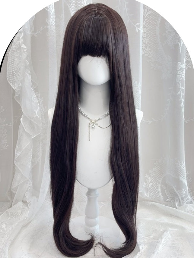 ブラックティーウエストのストレート合成ウィッグ（フルバング付き）