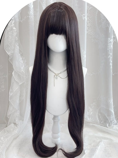 ブラックティーウエストのストレート合成ウィッグ（フルバング付き）