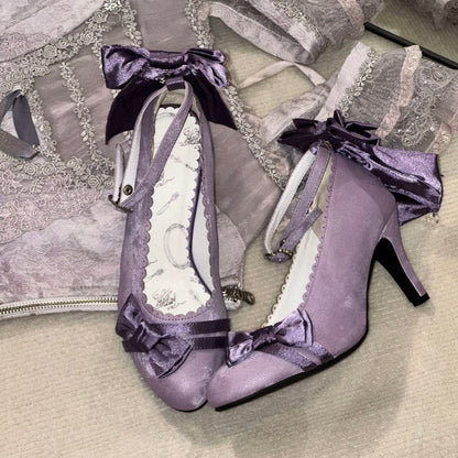 Lolita Satin Stiletto Heels with Bow – Princess Birthday Party Pumps