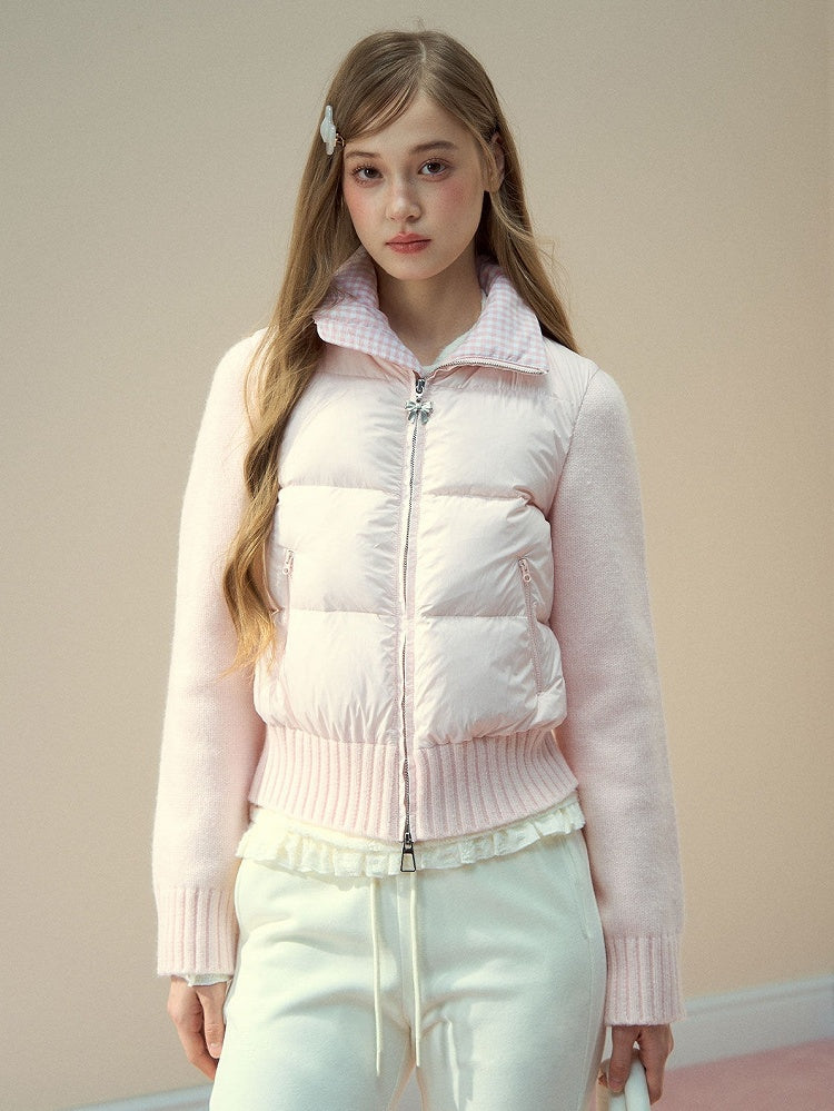 Down Jacket Pink Cream Sweet Patchwork