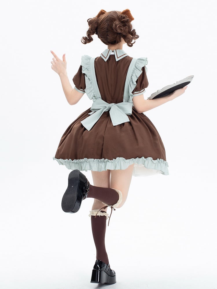 パフショートロリータスリーブブラウンキティミントグリーン+メイド＆エプロンドレス