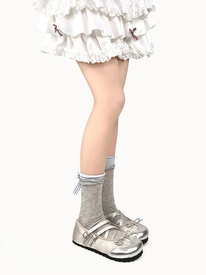 Printed Bowknot Accents Colors 4 Cotton Socks with