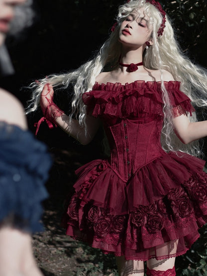 Roses Design Red Lolita Skirt Gothic